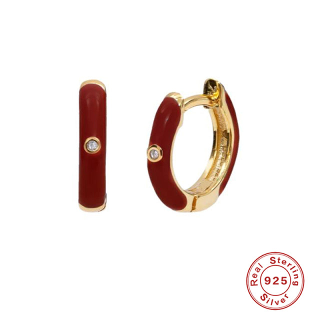 ROXI Colorful Enamel Stud Earrings for Women Neon Round Circle Jewelry Earrings 925 Sterling Silver Huggie Earrings Piercing