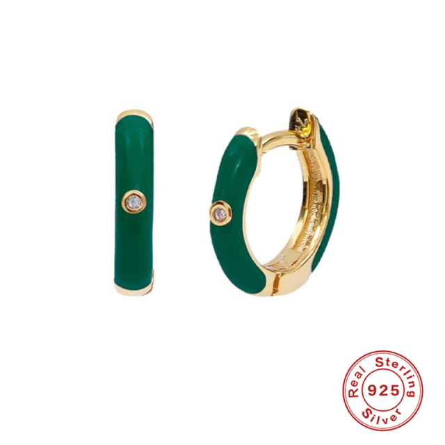 ROXI Colorful Enamel Stud Earrings for Women Neon Round Circle Jewelry Earrings 925 Sterling Silver Huggie Earrings Piercing