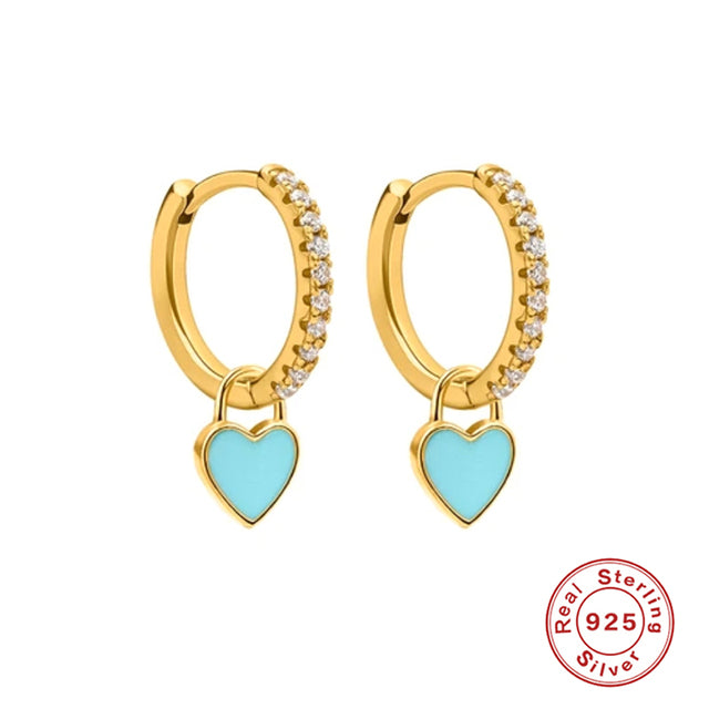 ROXI Colorful Enamel Stud Earrings for Women Neon Round Circle Jewelry Earrings 925 Sterling Silver Huggie Earrings Piercing