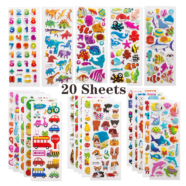 40 Sheets/lot Cartoon Stickers 3D Cartoons Characters Princess Random Puffy Sticker Gifts For Girls Boys Festival Party Stickers