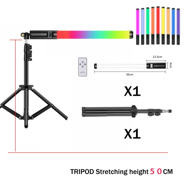 RGB Light Stick Wand With Tripod Stand Party Colorful LED Lamp Fill Light Handheld Flash Speedlight Photography Lighting Video