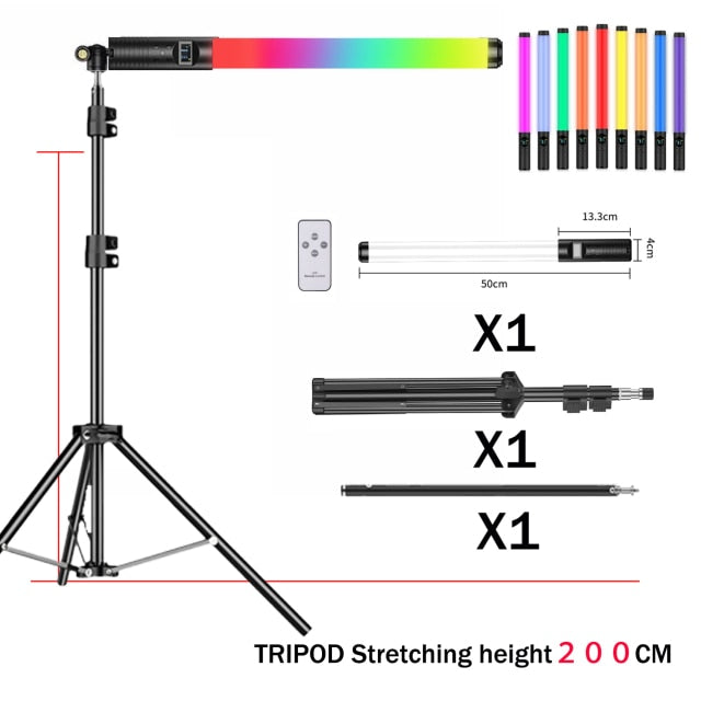 RGB Light Stick Wand With Tripod Stand Party Colorful LED Lamp Fill Light Handheld Flash Speedlight Photography Lighting Video