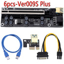 6pcs Newest VER009 USB 3.0 PCI-E Riser VER 009S Express 1X 4x 8x 16x Extender Riser Adapter Card SATA 15pin to 6 pin Power Cable