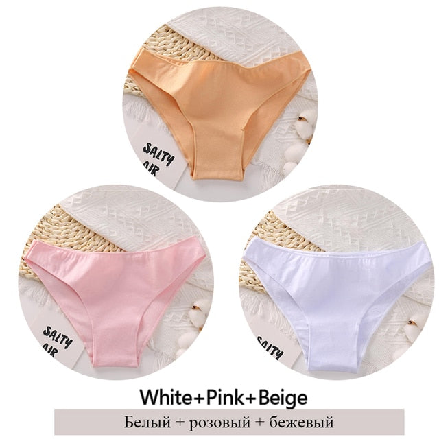 3Pcs Cotton Panties Women Low-Rise Underwear M-2XL Ladies Comfortable Briefs Plus Size Underpants Soft Female Lingerie 7 Colors
