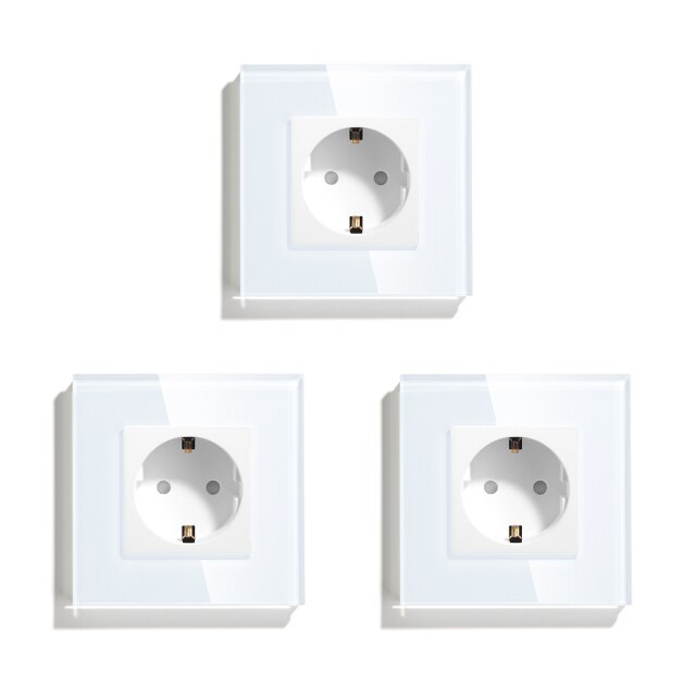 BSEED Mvava EU Standard 16A Wall Socket White Black Single Mirror Crystal Glass Panel Plug Electrical Outlet For Home Improvemet