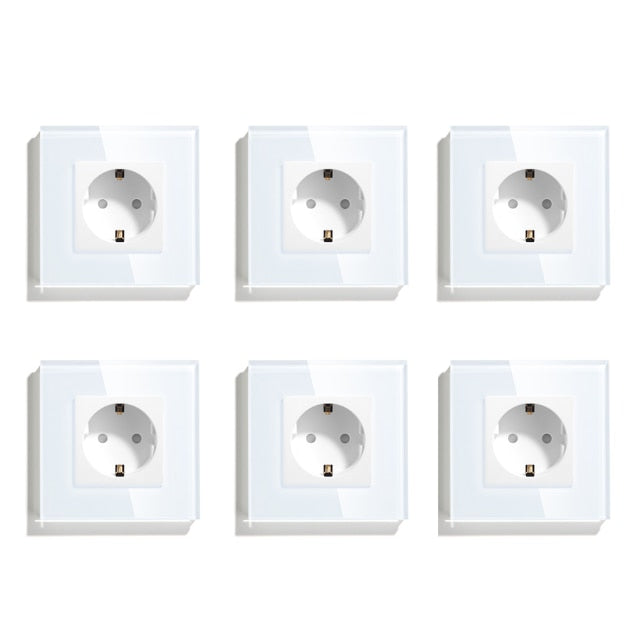 BSEED Mvava EU Standard 16A Wall Socket White Black Single Mirror Crystal Glass Panel Plug Electrical Outlet For Home Improvemet