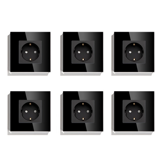 BSEED Mvava EU Standard 16A Wall Socket White Black Single Mirror Crystal Glass Panel Plug Electrical Outlet For Home Improvemet