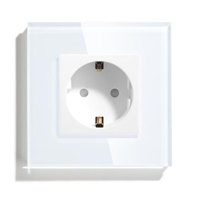 BSEED Mvava EU Standard 16A Wall Socket White Black Single Mirror Crystal Glass Panel Plug Electrical Outlet For Home Improvemet
