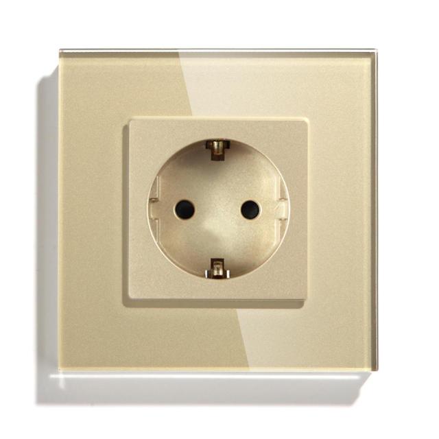 BSEED Mvava EU Standard 16A Wall Socket White Black Single Mirror Crystal Glass Panel Plug Electrical Outlet For Home Improvemet