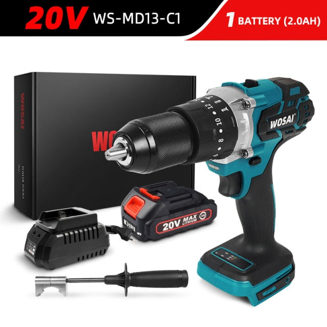 WOSAI 20V Brushless Electric Drill 20 Torque 115NM Cordless Screwdriver Li-ion Battery Electric Power Screwdriver Drill