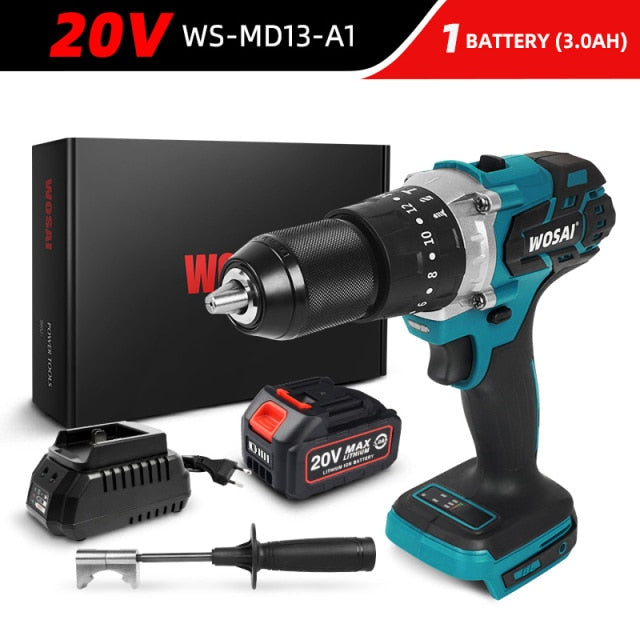 WOSAI 20V Brushless Electric Drill 20 Torque 115NM Cordless Screwdriver Li-ion Battery Electric Power Screwdriver Drill