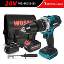 WOSAI 20V Brushless Electric Drill 20 Torque 115NM Cordless Screwdriver Li-ion Battery Electric Power Screwdriver Drill