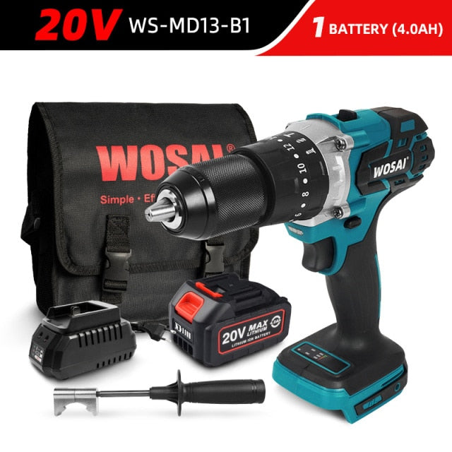 WOSAI 20V Brushless Electric Drill 20 Torque 115NM Cordless Screwdriver Li-ion Battery Electric Power Screwdriver Drill