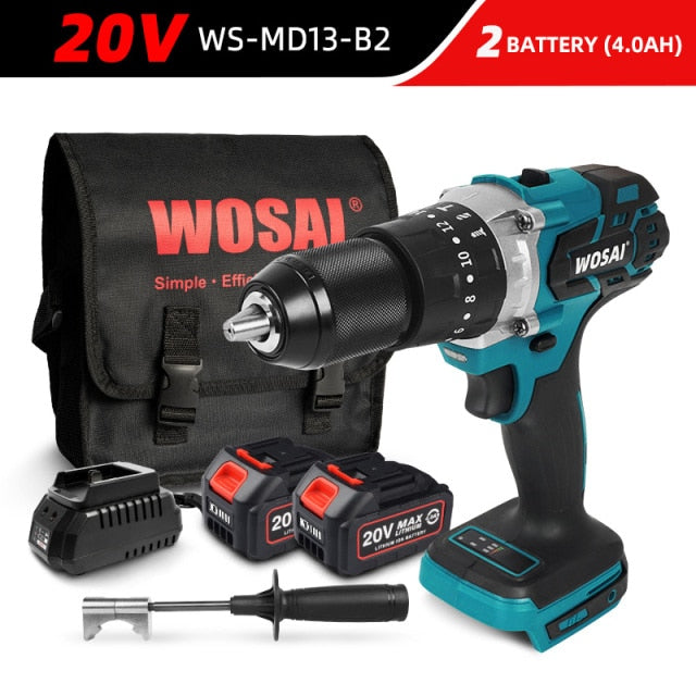 WOSAI 20V Brushless Electric Drill 20 Torque 115NM Cordless Screwdriver Li-ion Battery Electric Power Screwdriver Drill