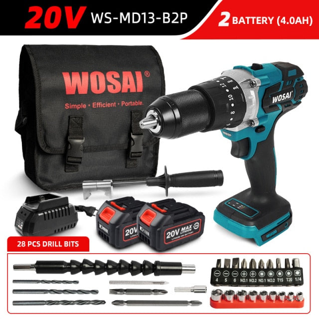 WOSAI 20V Brushless Electric Drill 20 Torque 115NM Cordless Screwdriver Li-ion Battery Electric Power Screwdriver Drill
