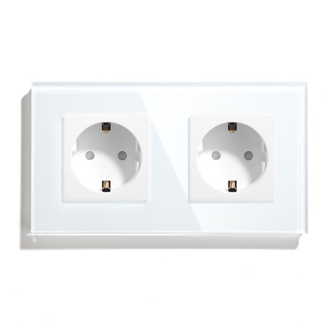 BSEED Mvava Double Socket European Standard 16A Wall Plugs White Black Crystal Glass Panel Electrical Home Improvement 157mm