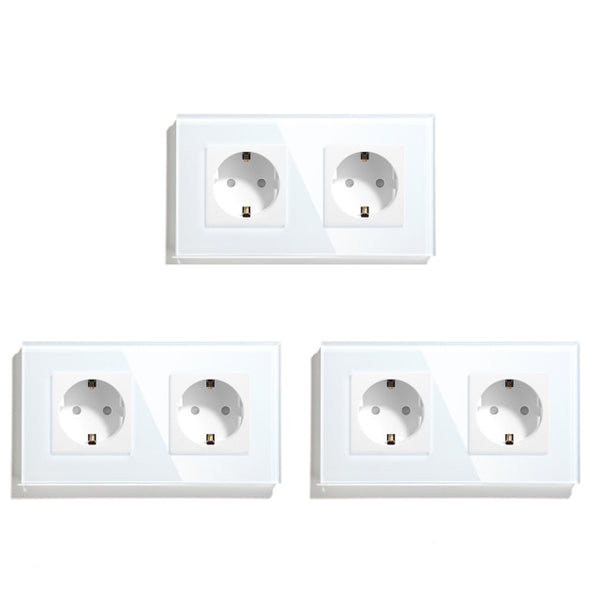 BSEED Mvava Double Socket European Standard 16A Wall Plugs White Black Crystal Glass Panel Electrical Home Improvement 157mm