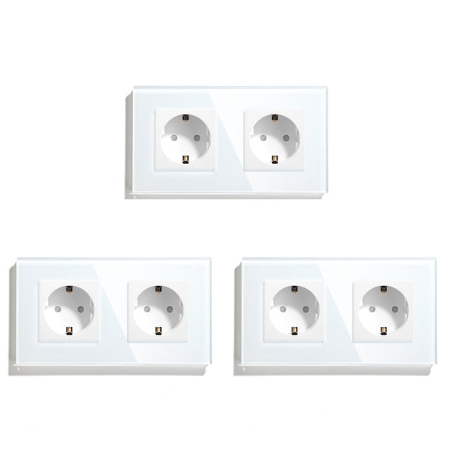 BSEED Mvava Double Socket European Standard 16A Wall Plugs White Black Crystal Glass Panel Electrical Home Improvement 157mm