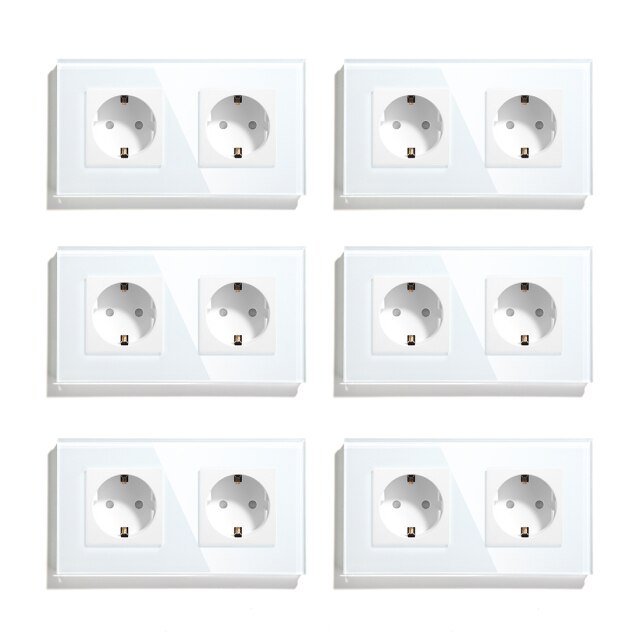 BSEED Mvava Double Socket European Standard 16A Wall Plugs White Black Crystal Glass Panel Electrical Home Improvement 157mm