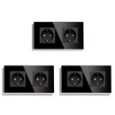 BSEED Mvava Double Socket European Standard 16A Wall Plugs White Black Crystal Glass Panel Electrical Home Improvement 157mm