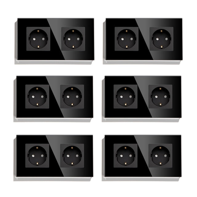 BSEED Mvava Double Socket European Standard 16A Wall Plugs White Black Crystal Glass Panel Electrical Home Improvement 157mm