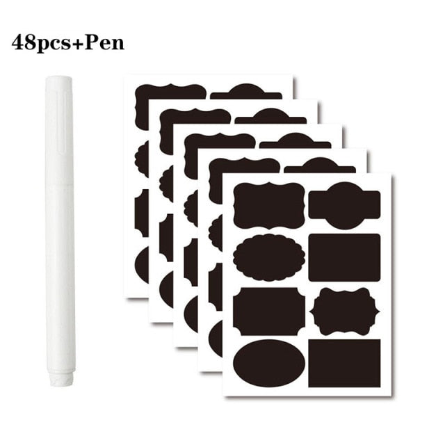 36-54pcs/Set Erasable Blackboard Sticker Craft Kitchen Jars Organizer Labels Chalkboard Chalk Board Sticker Black Board 5x3.5cm