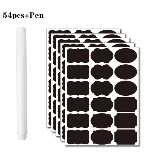 36-54pcs/Set Erasable Blackboard Sticker Craft Kitchen Jars Organizer Labels Chalkboard Chalk Board Sticker Black Board 5x3.5cm