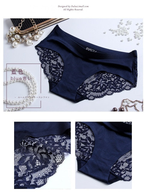 3Pcs/set Women's Sexy lingerie Lace Underwear Seamless sensual Panties Briefs Female Ice Silk intimates Underpants Cotton briefs