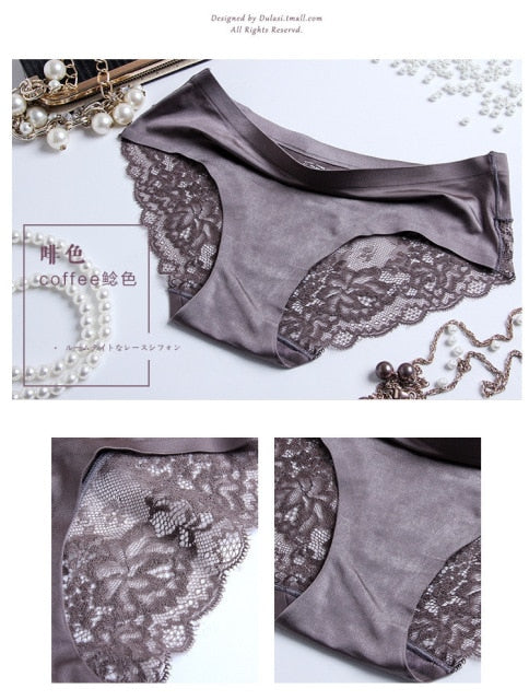 3Pcs/set Women's Sexy lingerie Lace Underwear Seamless sensual Panties Briefs Female Ice Silk intimates Underpants Cotton briefs