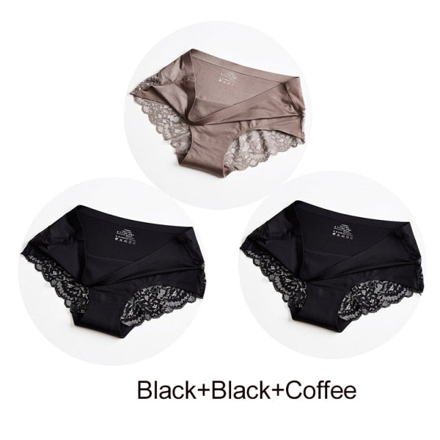 3Pcs/set Women's Sexy lingerie Lace Underwear Seamless sensual Panties Briefs Female Ice Silk intimates Underpants Cotton briefs