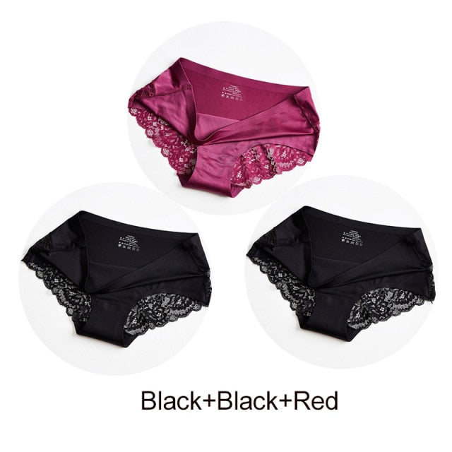 3Pcs/set Women's Sexy lingerie Lace Underwear Seamless sensual Panties Briefs Female Ice Silk intimates Underpants Cotton briefs