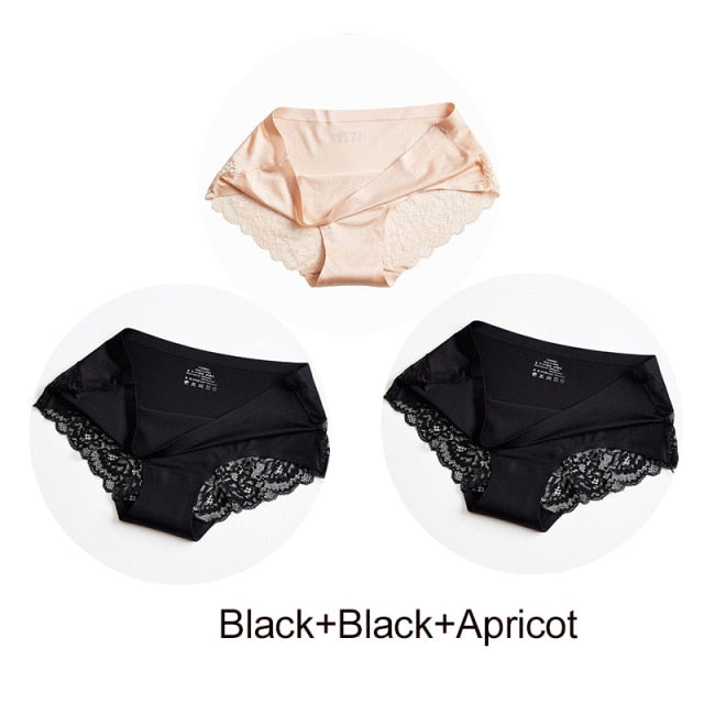 3Pcs/set Women's Sexy lingerie Lace Underwear Seamless sensual Panties Briefs Female Ice Silk intimates Underpants Cotton briefs