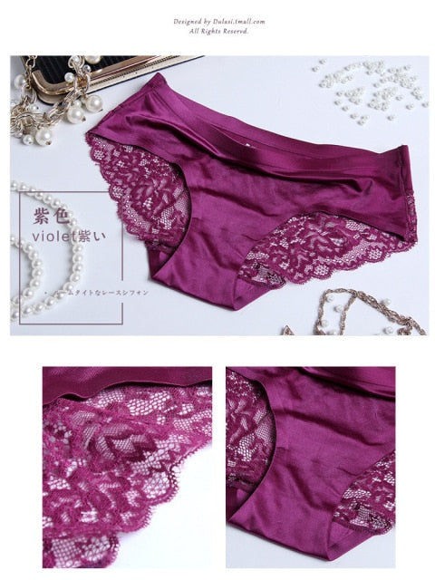 3Pcs/set Women's Sexy lingerie Lace Underwear Seamless sensual Panties Briefs Female Ice Silk intimates Underpants Cotton briefs
