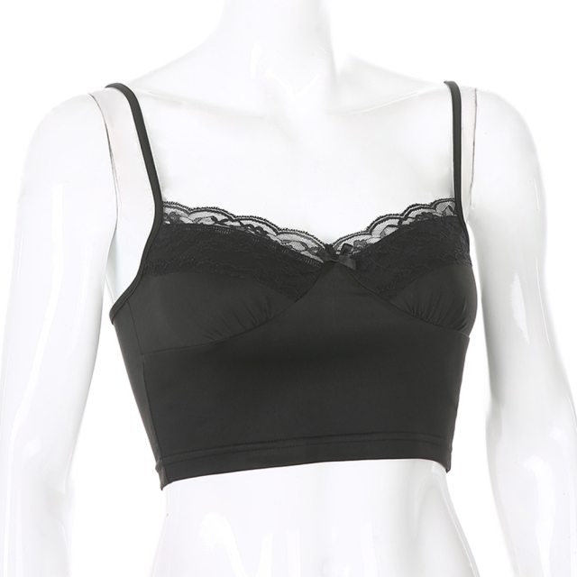 2021 Y2K Crop Tops Women Summer Corset Tank Top For GIrls Sexy E-girl Style Spaghetti Strap with Lace Clothes Basic Stretch Cami