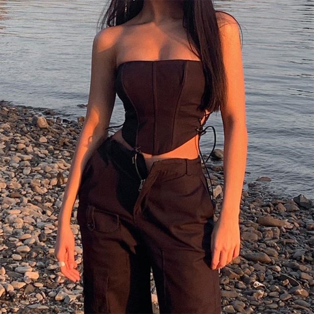 2021 Y2K Crop Tops Women Summer Corset Tank Top For GIrls Sexy E-girl Style Spaghetti Strap with Lace Clothes Basic Stretch Cami
