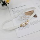 Women Double Pearl Belt PU Leather Dress Skirt Waist Elastic Thin Belts Ladies Waistband