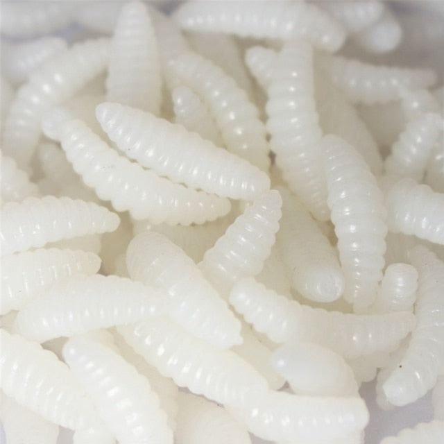 Promotion 50PCS 2cm 0.3g Maggot Grub Soft Fishing Lure Hooks Smell Worms Glow Shrimps Fish Lures