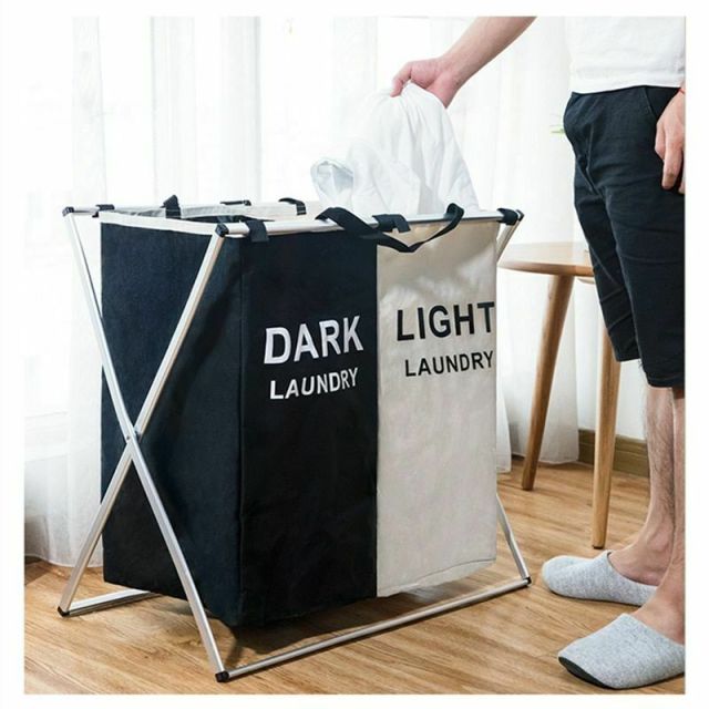 X-shape Collapsible Dirty Clothes Laundry Basket 2/3 section Foldable Organizer Dorm Laundry Hamper Sorter Washing Laundry Bag
