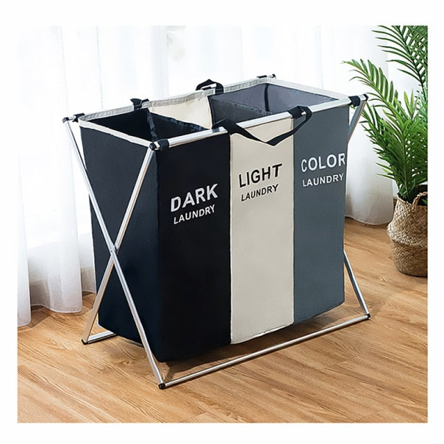 X-shape Collapsible Dirty Clothes Laundry Basket 2/3 section Foldable Organizer Dorm Laundry Hamper Sorter Washing Laundry Bag