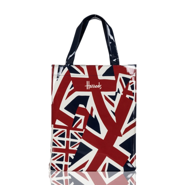 London Style PVC Reusable Shopping Bag Women's Bag Eco Friendly Flower Shopper Bag Waterproof Handbag Lunch Tote Shoulder Bag