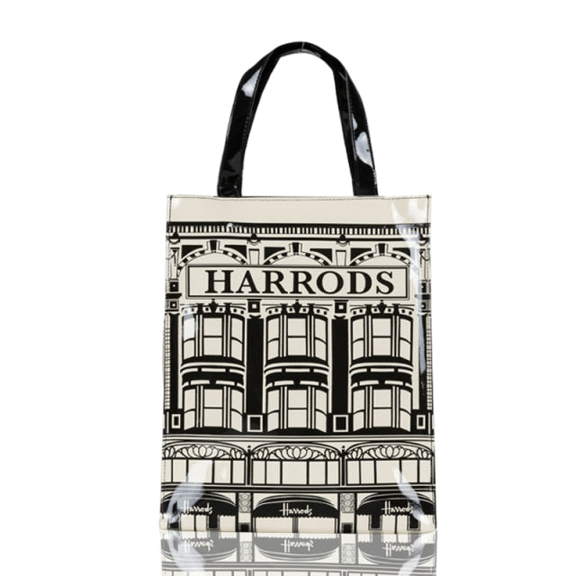 London Style PVC Reusable Shopping Bag Women's Bag Eco Friendly Flower Shopper Bag Waterproof Handbag Lunch Tote Shoulder Bag