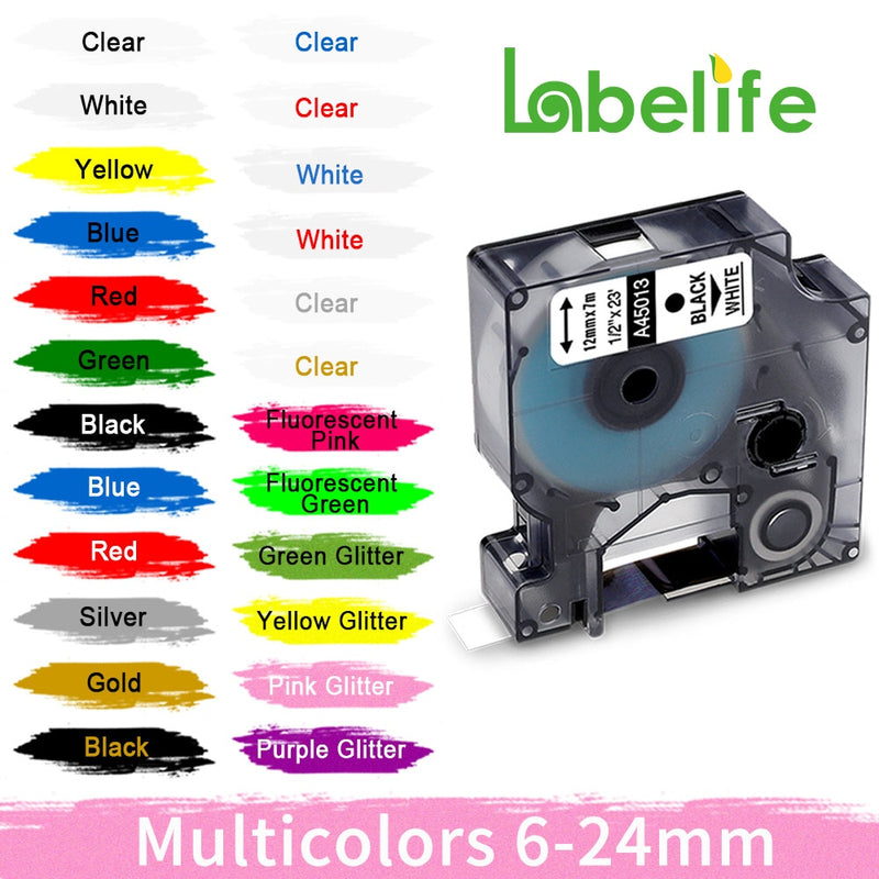 Labelife 1PC 45013 45010 45018 40918 40913 Compatible Dymo D1 label tape 12mm for Dymo LabelManager Label Maker 160 280 210 260P