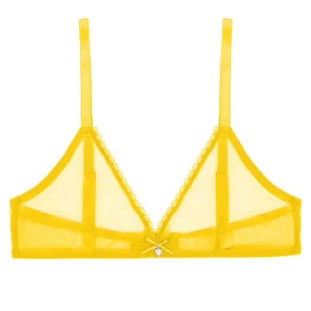 Women sexy underwear mesh See Through lingerie plus size Bra Black white Beige mint green lemon yellow women underwear CYHWR