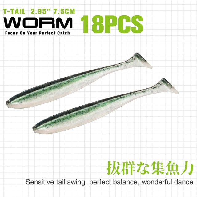TSURINOYA NEW Fishing Lures T Tail Wrom 55mm 65mm 75mm 88mm Add Odor Attractant  Bass Artificial Soft Bait