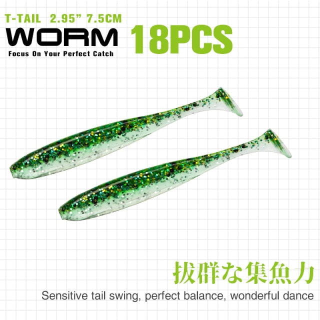 TSURINOYA NEW Fishing Lures T Tail Wrom 55mm 65mm 75mm 88mm Add Odor Attractant  Bass Artificial Soft Bait