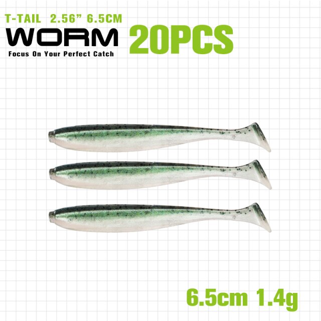 TSURINOYA NEW Fishing Lures T Tail Wrom 55mm 65mm 75mm 88mm Add Odor Attractant  Bass Artificial Soft Bait