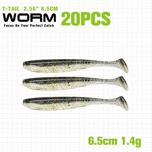 TSURINOYA NEW Fishing Lures T Tail Wrom 55mm 65mm 75mm 88mm Add Odor Attractant  Bass Artificial Soft Bait