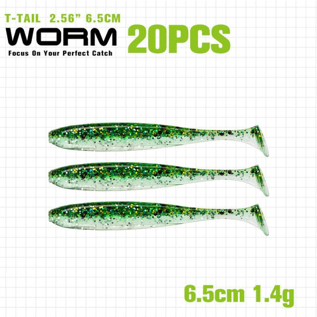 TSURINOYA NEW Fishing Lures T Tail Wrom 55mm 65mm 75mm 88mm Add Odor Attractant  Bass Artificial Soft Bait