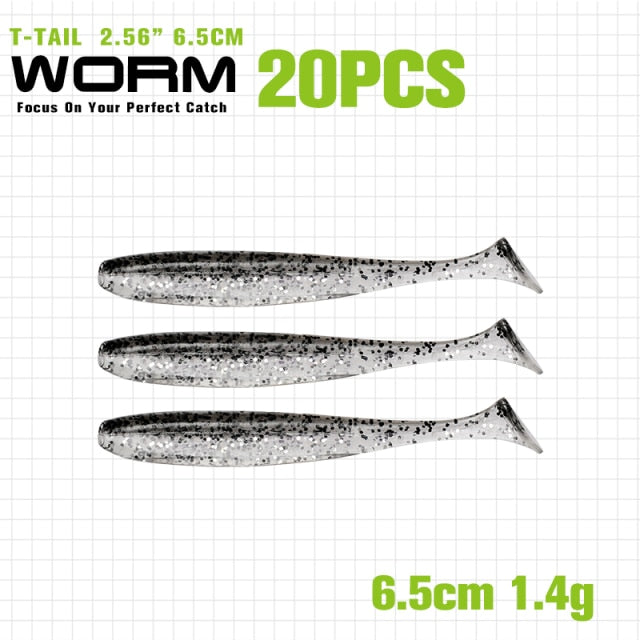 TSURINOYA NEW Fishing Lures T Tail Wrom 55mm 65mm 75mm 88mm Add Odor Attractant  Bass Artificial Soft Bait