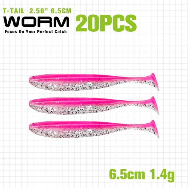 TSURINOYA NEW Fishing Lures T Tail Wrom 55mm 65mm 75mm 88mm Add Odor Attractant  Bass Artificial Soft Bait
